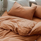 AMWAN Jersey Knit Cotton Duvet Cover Set Solid Pumpkin Color, Luxury Soft Comforter Cover Queen Size 3 Piece Bedding Set 1 Duvet Cover 2 Pillowcases Set AMWAN