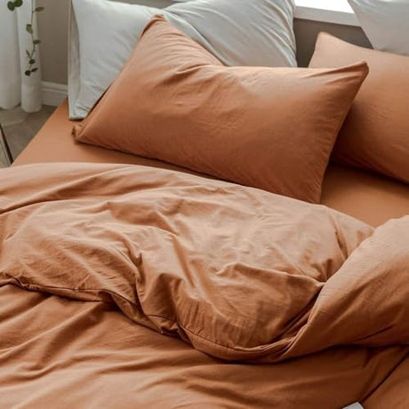 AMWAN Jersey Knit Cotton Duvet Cover Set Solid Pumpkin Color, Luxury Soft Comforter Cover Queen Size 3 Piece Bedding Set 1 Duvet Cover 2 Pillowcases Set AMWAN
