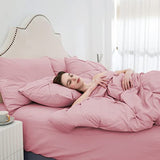 Ubauba 7pc Pink Queen Comforter Set, Pintuck Bed in a Bag Blush Bed Set with Comforters and Sheets 7 Piece, All Season Pinched Bedding Sets for Women (Pink,Queen Size) Ubauba