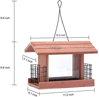 Solution4Patio Homes Garden USA Cedar Bird Feeder Wildbird Essentials Handmade Wooden Outdoor Ranch Patio Yard Tree Hanging with Double Plastic - WoodArtSupply