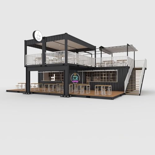 20/40ft Expandable Folding Container Cafe - Modern Mobile Prefab Restaurant with Large Glass Windows - Customizable Turn-Key Modular Pop-Up Bar for Malls, Office Buildings & Outdoor Events - Steel