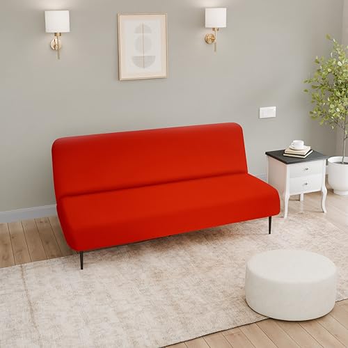 LANE LINEN Armless Futon Cover - Easy to Install Stretch Sofa Bed Slipcover, Soft Elastic Textured Full Size Cover, RV Couch Protector, Machine Washable - Red LANE LINEN