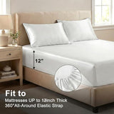 Thmyo 3-Piece Satin Bedding Set,Satin Fitted Sheet with Pillowcases,Soft Comfort Hypoallergenic Breathable Bedding Set (1 Fitted Sheet+2 Pillowcases) (White, Full) Thmyo