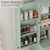 HQZX 71’’ Tall Kitchen Pantry Cabinet, Pantry Storage Cabinet with 6 Doors Shelves, Large Drawer & 2 Pull Out Shelves, Freestanding Cupboard for Kitchen, Dining Room, Green HQZX