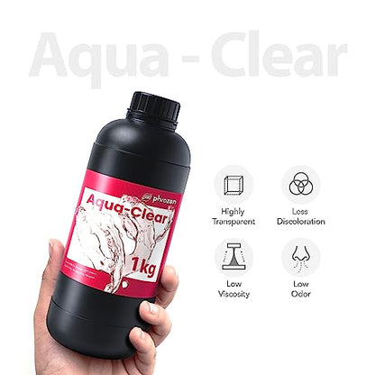 Phrozen Aqua Resin for 3D Printing, 405nm UV-Curing Photopolymer, Low Shrinkage, High Precision, Low Odor, Vivid Color, Non-Brittle, Fast Curing for LCD/DLP/SLA Printers (Clear, 1KG)