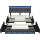 ADORNEVE Dark Grey Queen LED Bed Frame with 4 Drawers & USB Charging Station ADORNEVE