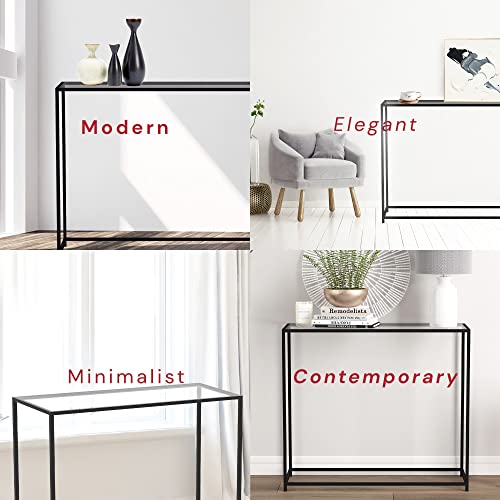 Safdie & Co. - Metal Console Table with Glass, Black Console Tables for Entryway, Use As Doorway Table, Narrow Bar Table, or Accent Furniture for Decorating Foyer, 12 x 28 x 31 Inches Safdie