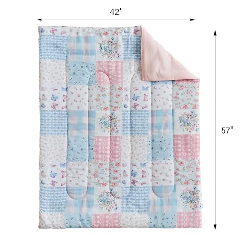 Joyreap 4 Piece Toddler Bedding Set- Pink n Blue Patchwork Design, Microfiber Toddler Bedding Comforter Set for Girls Joyreap