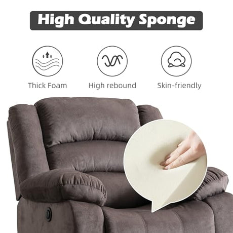 EBELLO Classic Power Recliner Chair, Oversized Electric Reclining Chair with Overstuffed Cushion and Back, Soft Fabric Adults Single Recliner Sofa for Living Room, Brown EBELLO