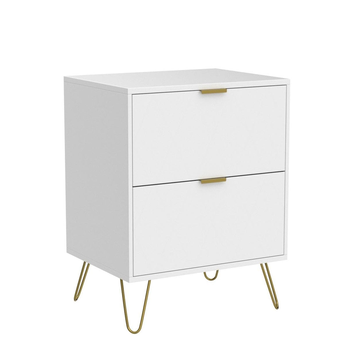 Anbuy White Nightstand Set of 2, End Side Table Double, Bedside Table with 2 Drawers, Dual Night Stand Metal Gold Legs for Bedroom Living Room Anbuy