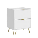 Anbuy White Nightstand Set of 2, End Side Table Double, Bedside Table with 2 Drawers, Dual Night Stand Metal Gold Legs for Bedroom Living Room Anbuy