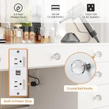 VOWNER Vanity with Lights - 43" Makeup Vanity Desk with Power Outlet, 5 Drawers and 1 Cabinet, 3 Color Lighting Modes with Adjustable Brightness,Makeup Desk with Stool for Women Girls, White VOWNER