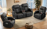 DG PEAFOWL Recliner Sofa Set, Loveseat Recliner Couch and 2 PCS Recliner Chair with Heat & Massage, Home Theater Seating with Console, Drawer, USB Ports & Phone Holders, Reclining Loveseat for Theater
