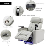 270° Power Swivel Recliner,Home Theater Seating with Hidden Arm Storage and LED Light Strip,Cup Holder,360° Swivel Tray Table,and Cell Phone Holder,Soft Living Room Chair Generic