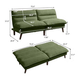 Portaforta 72" Convertible Futon Sofa Bed, Loveseat Sofa, Corduroy Folding Futon Set with Adjustable Backrest &Armrests, Recliner Lounge for Living Room, Apartment or Office, Solid Wood Frame, Green Portaforta