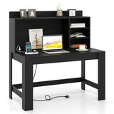 Giantex Computer Desk with Hutch, Modern Home Office Desk with Power Outlets, Storage Shelves & Cable Hole, Makeup Vanity Table, Study Writing Desk for Bedroom Office Small Space (Black) Giantex