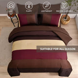 Anibedding Red and Brown Comforter Set King Size, Boho Burgundy Striped Bedding Comforter Set 7 Piece Bed in a Bag, Soft Microfiber Down Alternative Farmhouse Bedding Set for All Season(104"x90") Anibedding