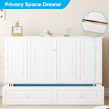 Mjkone Murphy Bed Cabinet, Queen Size Cabinets Bed Chest with USB Charging Station & Tri-Folding Mattress, Wall Beds with Storage Drawers for Guest Bedroom Apartment Office, Easily Convertible, White Mjkone