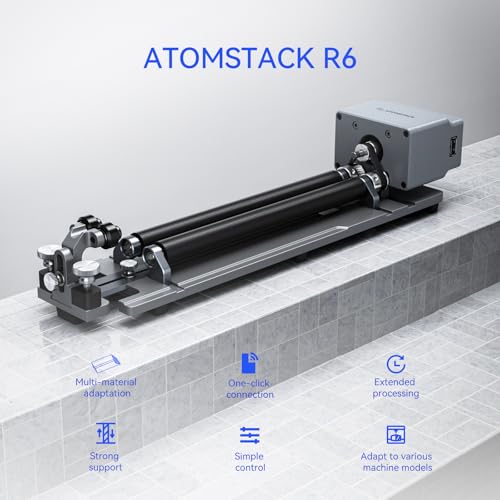ATOMSTACK R6 Laser Rotary Roller Laser Engraver Multi-Function Compatible with Atomstack Laser Engraver Roller Rotator Y-axis Rotary Engraving Module for Cylindrical Objects Bottles Cups ATOMSTACK
