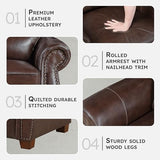 Lexicon Push Back Reclining Chair, Top Grain Leather Match Push Back Recliner Chair with Nailhead Trim, Rolled Arms, Solid Wood Legs, for Living Room/Apartment/Office, Easy Assembly, Brown