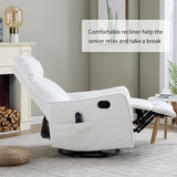 High Back Massage Recliner with Heat - Swivel Rocking Chair for Small Spaces, Manual Lazy Boy Recliner for Adults, Perfect for Living Room & Bedroom, Soft Fabric (White) HomJoones