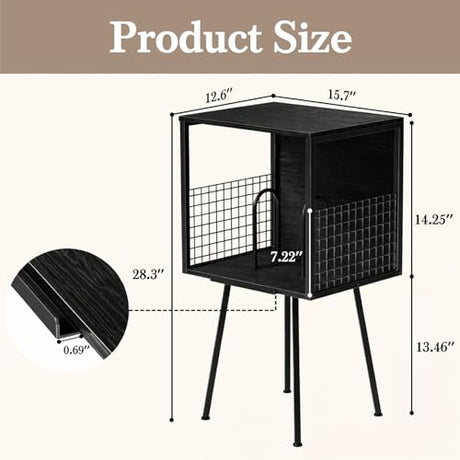 Faesun Record Player Stand with Storage Holds 100+ Vinyl Records, Industrial Turntable Stand with Storage Shelf, LP Album Organizer Cabinet for Small Spaces, Black End Table Faesun