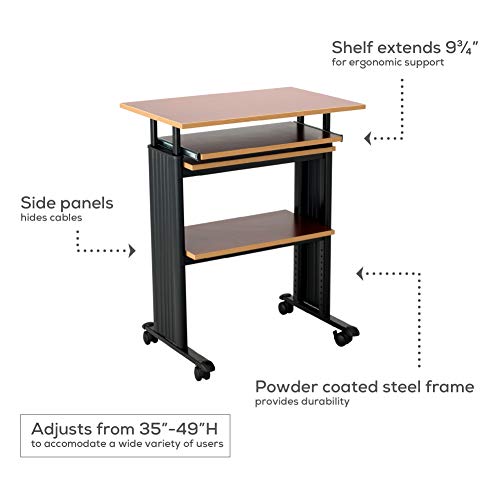 Safco 1929CY MUV Mobile Stand-Up Height-Adjustable Desk,Keyboard Storage, Steel Frame Construction, Durable Melamine Laminate Work Surface, 4 Wheels, Narrow Design Safco