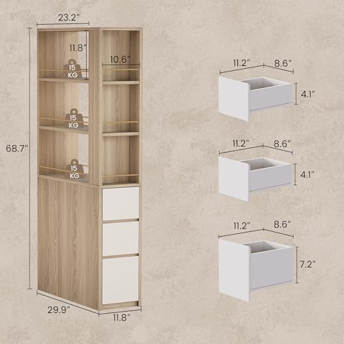 ModernMate Electric Standing Desk with 3-Drawer Bookcase, Adjustable Height Executive Desk, Home Office Workstation with A Engineered Wood 1.18" Solid Desktop, 71'' Corner Bookshelf, White Walnut ModernMate