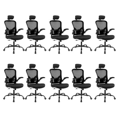 10 Pack Ergonomic Office Chair with 3D Adjustable Headrest, Mesh Home Office Desk Chairs with Lumbar Support & Flip-Up Armrests for Office, Home and Conference Room(10 Pack)