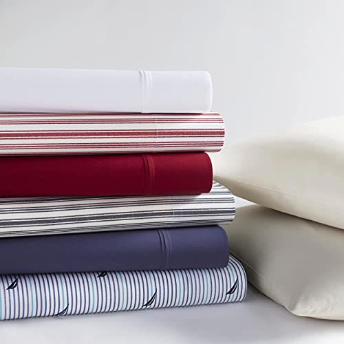 Nautica - Queen Sheets, Cotton Percale Bedding Set, Casual Home Decor (Coleridge Stripe Red, Queen) Nautica
