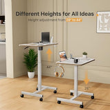 Liftsync Mobile Standing Desk, Rolling Laptop Cart Adjustable Height with Cup Holder, 28 inch Portable Table with 4 Lockable Wheels, White Computer Workstation with Hook and Slots for Home Office Liftsync