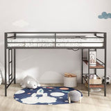 LOPOO Twin Loft Bunk Bed with Cinnamon Wood Shelf and Black Metal Frame - Stylish Space-Saving Solution for Kids LOPOO