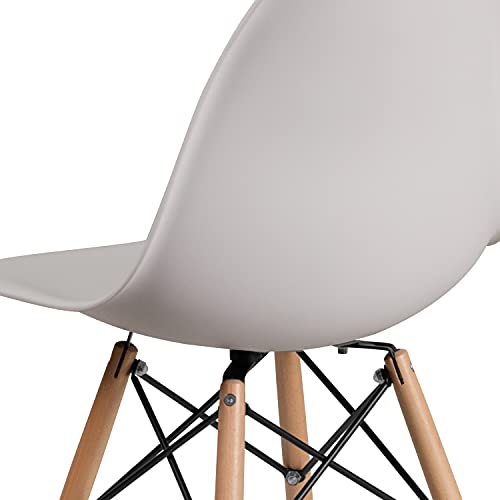 Flash Furniture Elon Series White Plastic Chair with Wooden Legs for Versatile Kitchen, Dining Room, Living Room, Library or Desk Use - WoodArtSupply