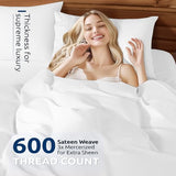 Shilucheng 100% Cotton King Size Duvet Covers - 600 Thread Count, Luxury Sateen Weave Egyptian Cotton Comforter Cover with Zipper Closure & Corner Ties，Hotel Bedding Duvet Covers 3 Piece (White) Shilucheng