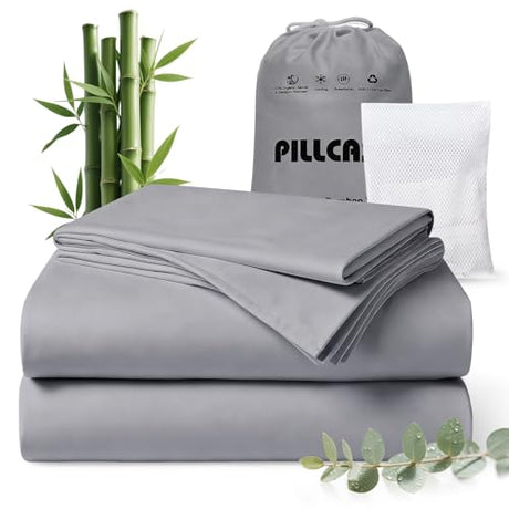 Luxury Organic Tencel & Viscose from Bamboo Cooling Sheet Set,Silky Soft Lyocell Sheets with Deep Pocket, Hypoallergenic & Breathable Bedding with Pillowcases (Gray, King) Pillcase