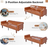 Trygoal Adjustable Backrest Convertable Sofa, Modern PU Leather 2-Seat Futon Sofa, Convertible Faux Leather Sleeper Couch with Armrests, Couch for Living Room Home Office Spaces Trygoal