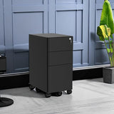 YITAHOME 3-Drawer Slim File Cabinet with Lock, Mobile Metal Office Storage Filing Cabinet, Legal/Letter Size, Pre-Assembled File Cabinet Except Wheels Under Desk - Black YITAHOME