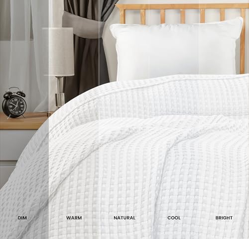 Utopia Bedding White 100% Cotton Waffle Blanket 300 GSM [Twin - 90x72 Inch] Soft Lightweight Breathable Dorm Bed Blanket for All Season Utopia Bedding