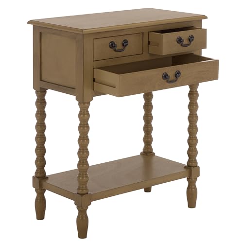 SAFAVIEH Home Collection – Athena Desert Brown 3-Drawer Console Table, Traditional Spindle-Leg Entryway & Living Room Accent (CNS5703F) SAFAVIEH