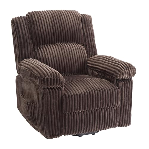 Garvee Corduroy Recliner Chair, Manual Recliner Sofa with Handle, Pillow Top Arms, Thick Padding, Side Pocket, 330Lbs Capacity, Adjustable Recliner for Living Room, Bedroom, Home Theater, Brown