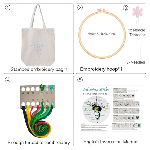 Louise Maelys Canvas Tote Bag Embroidery Kit for Beginners,Cross Stitch Kits for Adults,Arts and DIY Crafts Needlepoint with Plant Cat Pattern,Women Shopping Reusable Grocery Bags