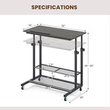 Giantex Mobile Standing Desk, Adjustable Rolling Computer Desk w/Tilting Desktop & Storage Shelves, PC Laptop Table, Small Compact Desk on Wheels for Small Space, Living Room & Bedroom (Black Oak) Giantex