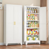 winiowa Metal Pantry Cabinet with 2 Doors and Adjustable Shelves - 71" Kitchen Storage Cabinet with Gold Handles - Versatile Storage for Kitchen, Bathroom, Dining Room, Utility Room - White winiowa