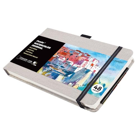 Funto Watercolor Journal, 8.5x5.5, 48 Pages, Cold-Pressed, Inner Paper Pocket and Elastic Band, Art Supplies for Mixed Media Funto