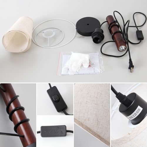 JC TOPA Plug in Wall Sconces, Bedside Wall Lamp with Wood Arm, Fabric Wall Light with On/Off Switch for Bedroom, Living Room, Farmhouse JC TOPA