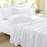 Yvrcen 4 Pieces Ruffle Full Sheet Set, White Bed Sheets Full Size, Microfiber Coquette White Sheets with 16 Inch Deep Pocket Fitted Sheet, 1 Ruffled Flat Sheet & 2 Ruffled Pillow Shams Yvrcen