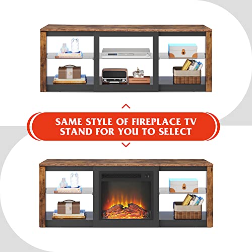 WLIVE TV Stand for 65 Inch TV, Entertainment Center with Adjustable Glass Shelves, LED TV Console, TV Stands for Living Room, Rustic Brown - WoodArtSupply