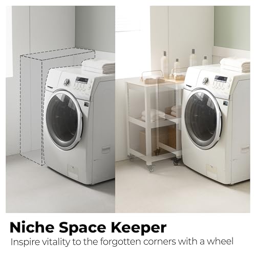 HOMEDANT House White 5-Tier Metal Boltless Rolling Cart Shelf Rack Casters Heavy Duty Wheel Shelving Unit Adjustable Storage Shelves Organizer Shelf Kitchen Garage 48.1" W x 18.5" D x 75.4" H 1Pack HOMEDANT