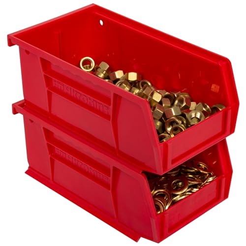 Akro-Mils 30220 AkroBins Plastic Storage Bins, Space-Saving Stackable Bins for Garage, Pantry, Craft Organization, 7-" x 4-" x 3-", Red, 24-Pack Akro-Mils