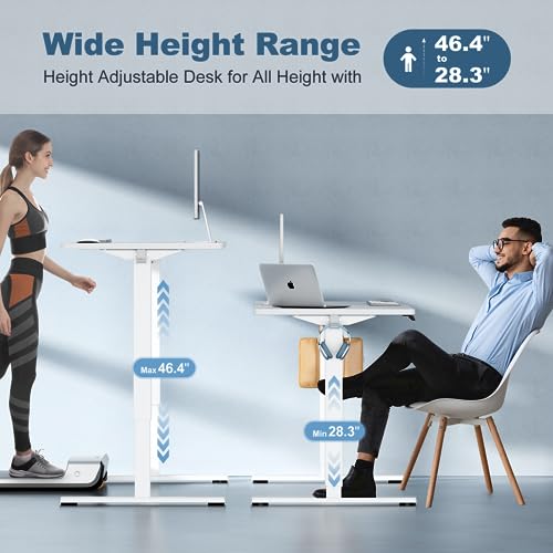 DUMOS 40 Inch Electric Standing Desk Height Adjustable, Sit to Stand Up Computer Workstations Work PC Table Home Office Study Writing Gaming Desks with Memory Presets for Walking Pad, Bedroom, White DUMOS